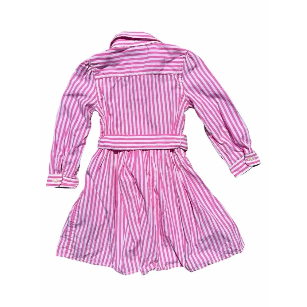 Ralph Lauren Pink Stripe Cotton Shirt Dress 24M Belted Button Front Preppy